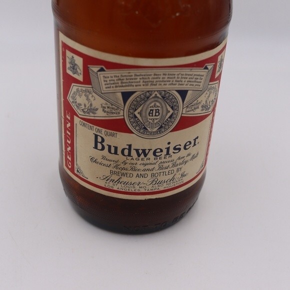 Vintage 1970s Budweiser Empty Collectable Amber Bottle One Quart Bottle Large - Picture 2 of 10